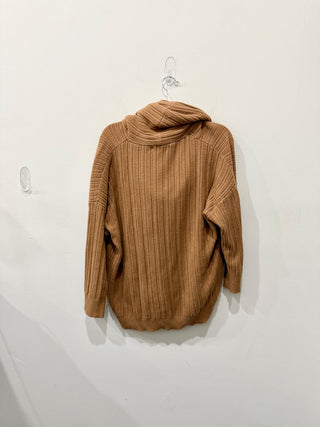 Zara Dolman Sleeve Cowl Neck Ribbed Oversized Pullover Sweater Toffee Camel Med