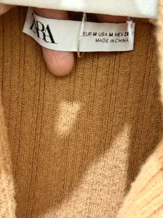 Zara Dolman Sleeve Cowl Neck Ribbed Oversized Pullover Sweater Toffee Camel Med