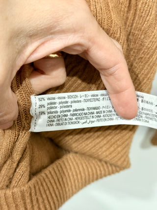 Zara Dolman Sleeve Cowl Neck Ribbed Oversized Pullover Sweater Toffee Camel Med