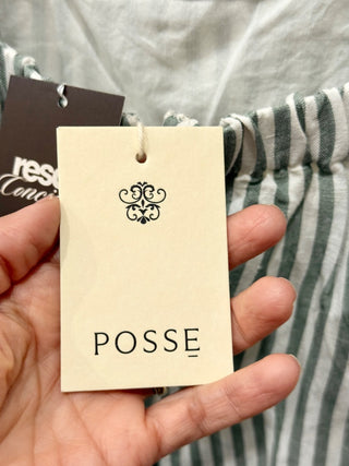 NWT Posse Diana Sleeveless Square Neck Linen Mini Dress Seagrass Stripe Women XS