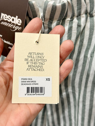 NWT Posse Diana Sleeveless Square Neck Linen Mini Dress Seagrass Stripe Women XS