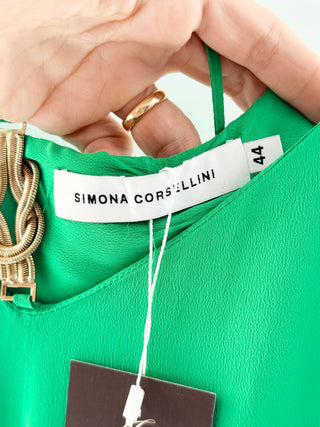 Simona Corsellini sleeveless long silk blend dress with metal detail, 44 FR/ 12 US