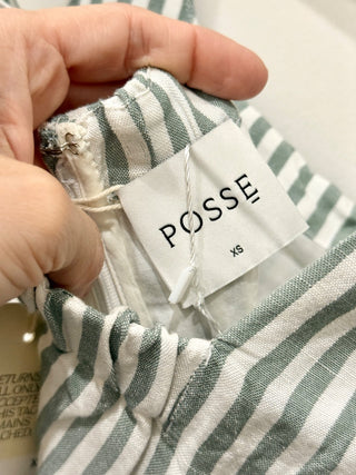 NWT Posse Diana Sleeveless Square Neck Linen Mini Dress Seagrass Stripe Women XS