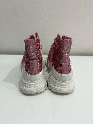 Alexander McQueen Tread Slick Lace-Up Chunky Boots Pink Glitter Women's EU 37