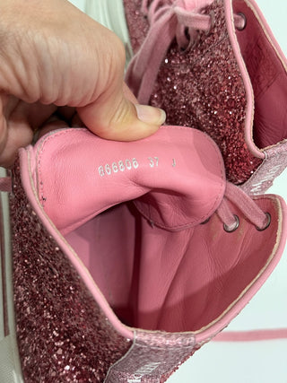 Alexander McQueen Tread Slick Lace-Up Chunky Boots Pink Glitter Women's EU 37