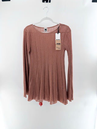 NWT Missoni Long Sleeve Metallic Plissé Ribbed-Knit Mini Dress Pink 44 IT / US 6
