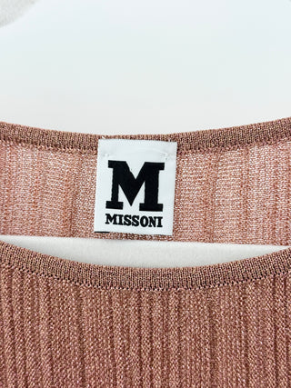 NWT Missoni Long Sleeve Metallic Plissé Ribbed-Knit Mini Dress Pink 44 IT / US 6