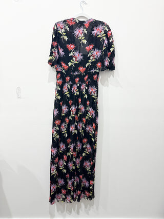 NWT Diane von Furstenberg Erica Floral Chiffon Maxi Dress Black Women's Size 10