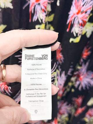 NWT Diane von Furstenberg Erica Floral Chiffon Maxi Dress Black Women's Size 10