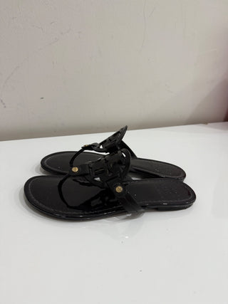 Tory Burch Miller Patent Leather Logo Slip On Flat Thong Sandals Black Women 6.5