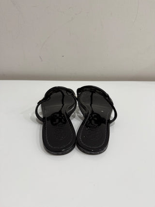 Tory Burch Miller Patent Leather Logo Slip On Flat Thong Sandals Black Women 6.5