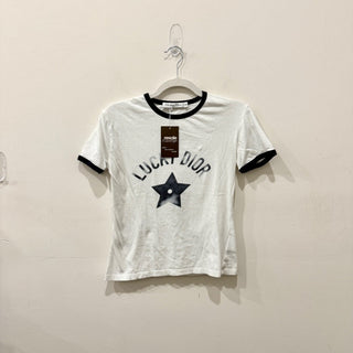 Christian Dior Lucky Dior Ringer Short Sleeve Graphic Tee White/Navy Women's XS
