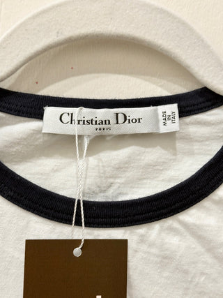 Christian Dior Lucky Dior Ringer Short Sleeve Graphic Tee White/Navy Women's XS