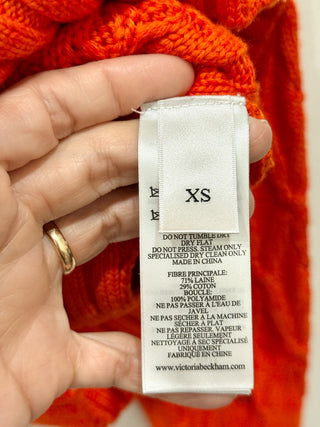 Victoria Beckham Belted Cable-Knit Wool Blend Crop Sweater Orange Womens Size XS