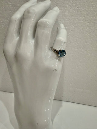 n.a. platinum ring with tourmaline stone blue, 7