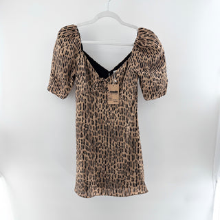 Alice + Olivia Dana Lace Up Leopard Burnout Satin Mini Dress Brown Black Women 2