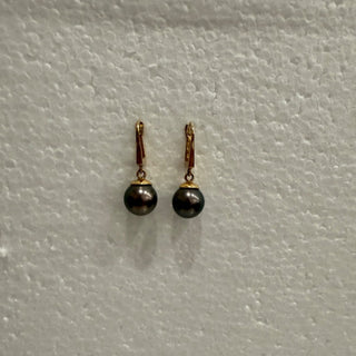 Matira Bora Bora Gold Plated Black Genuine Tahitian Pearl Dangle Earrings