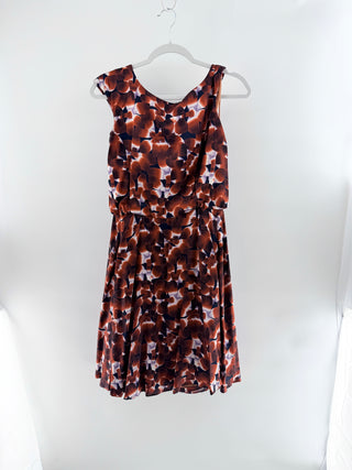 Carolina Herrera 100% Silk Floral Cap Sleeve Mini Dress Burnt Orange Women's 6