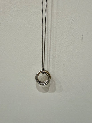David Yurman Sterling Silver 18K Yellow Gold/Diamonds Crossover Pendant Necklace