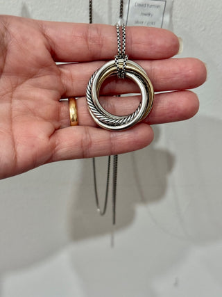 David Yurman Sterling Silver 18K Yellow Gold/Diamonds Crossover Pendant Necklace