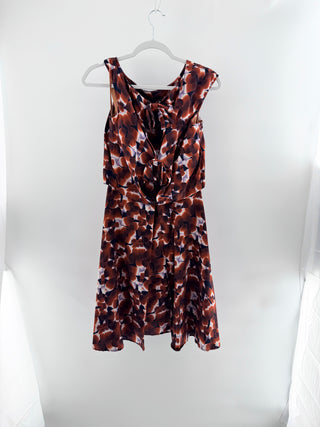 Carolina Herrera 100% Silk Floral Cap Sleeve Mini Dress Burnt Orange Women's 6