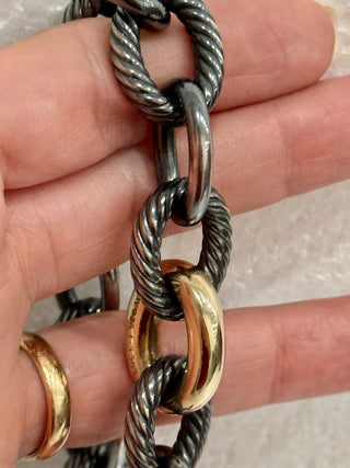 David Yurman DY Madison Darkened Silver / Gold Chain Chocker Necklace