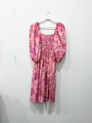 Ulla Johnson Leilani Cotton Puff Sleeve Square Neck A-Line Midi  Dress Pink 8