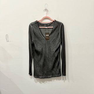 Gigi Mola Casual Viscose Blend Long Sleeve V-Neck T-Shirt Top Gray Women's M/L