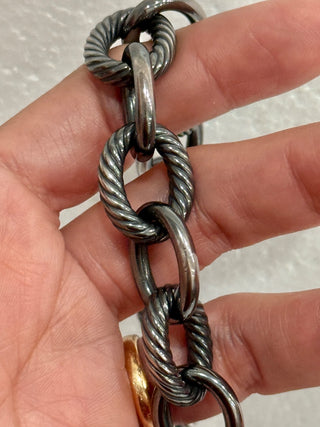 David Yurman DY Madison Darkened Silver / Gold Chain Chocker Necklace
