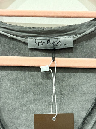 Gigi Mola Casual Viscose Blend Long Sleeve V-Neck T-Shirt Top Gray Women's M/L