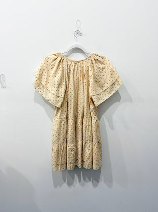 Cleobella Eloise Polka Dot Flutter Sleeve V-Neck Mini Dress Yellow Womens Medium