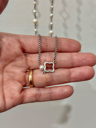 David Yurman Sterling Silver Quatrefoil Pearl Long Chain Necklace