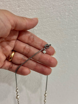 David Yurman Sterling Silver Quatrefoil Pearl Long Chain Necklace
