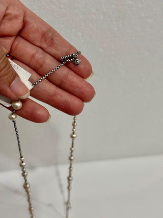 David Yurman Sterling Silver Quatrefoil Pearl Long Chain Necklace