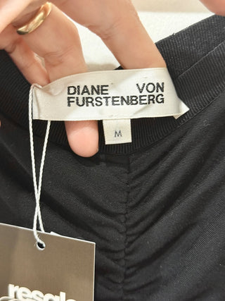 Diane von Furstenberg Callisto Ruched Jersey High Rise Midi Skirt Black Medium