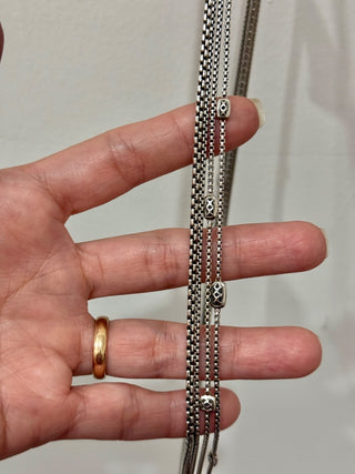 David Yurman Boxchain Sterling Silver Diamond Confetti Station Layered Necklace