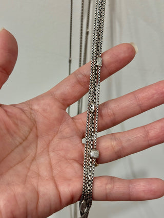 David Yurman Boxchain Sterling Silver Diamond Confetti Station Layered Necklace