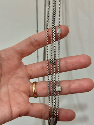 David Yurman Boxchain Sterling Silver Diamond Confetti Station Layered Necklace