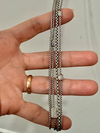 David Yurman Boxchain Sterling Silver Diamond Confetti Station Layered Necklace