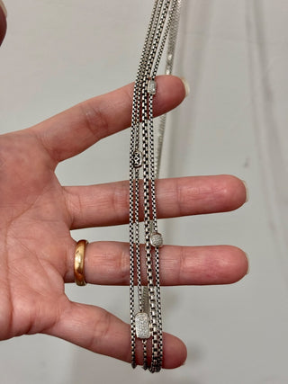 David Yurman Boxchain Sterling Silver Diamond Confetti Station Layered Necklace