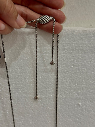 David Yurman Sterling Silver 18K Yellow Gold/Diamonds Crossover Pendant Necklace