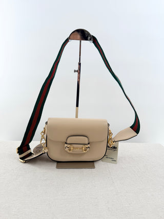 Gucci horsebit 1955 leather flap bag with 2 straps