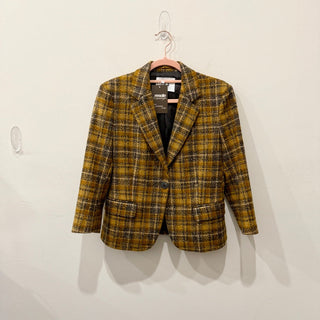 QL2 Beata Plaid Wool Blend Single Breasted Blazer Brown Womens Size 42 IT / US 6