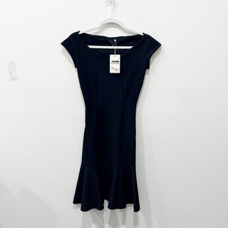 Chiara Boni Cap Sleeve V-Neck Ruffle Hem Bodycon Mini Dress Black Women's 42 / 6