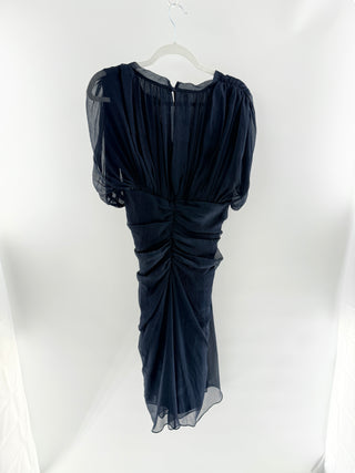 Diane von Furstenberg Silk chiffon mini dress with plunge v-neckline, draped sleeves & ruched front, 8