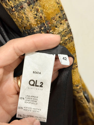 QL2 Beata Plaid Wool Blend Single Breasted Blazer Brown Womens Size 42 IT / US 6