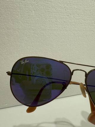 Ray Ban aviator large sunglasses tan / purple mirror lense