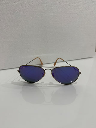 Ray Ban aviator large sunglasses tan / purple mirror lense