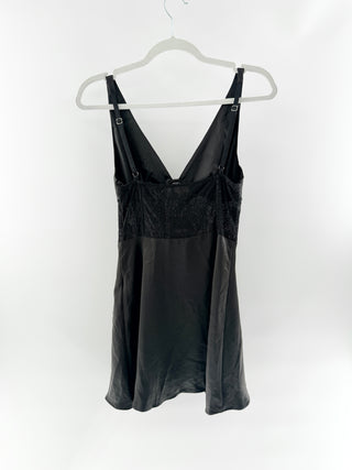 Meshki Satin mini dress with deep vneck & lace corset bodice, s