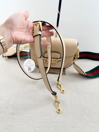 Gucci horsebit 1955 leather flap bag with 2 straps